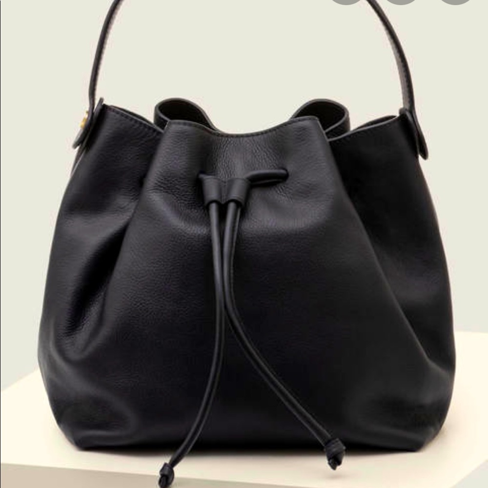 Boden Navy Leather Hobo Drawstring Purse